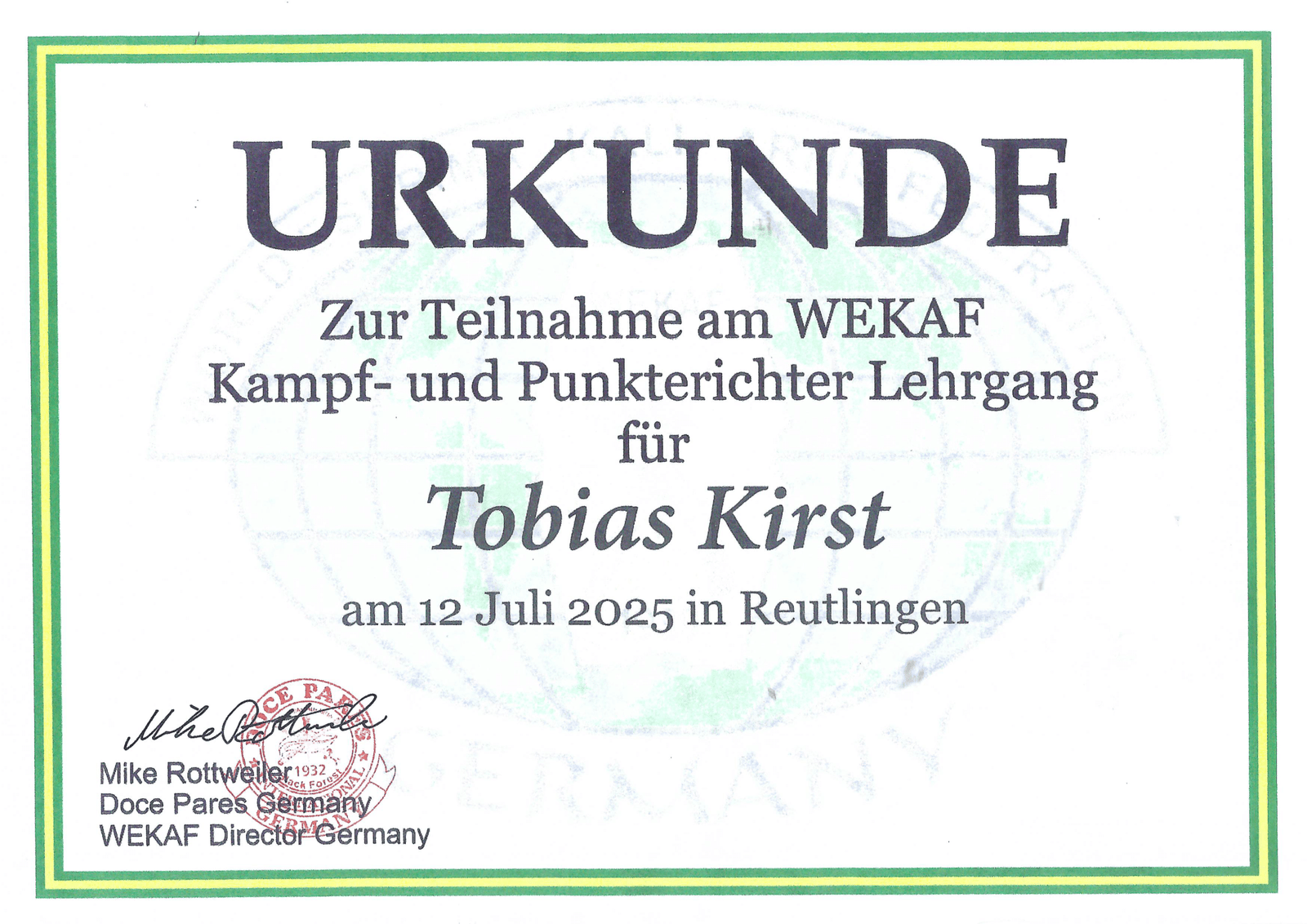 Escrima Instruktor Zertifikat